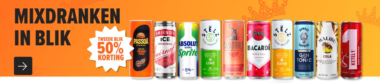 mixdranken in blik tweede met 50% korting